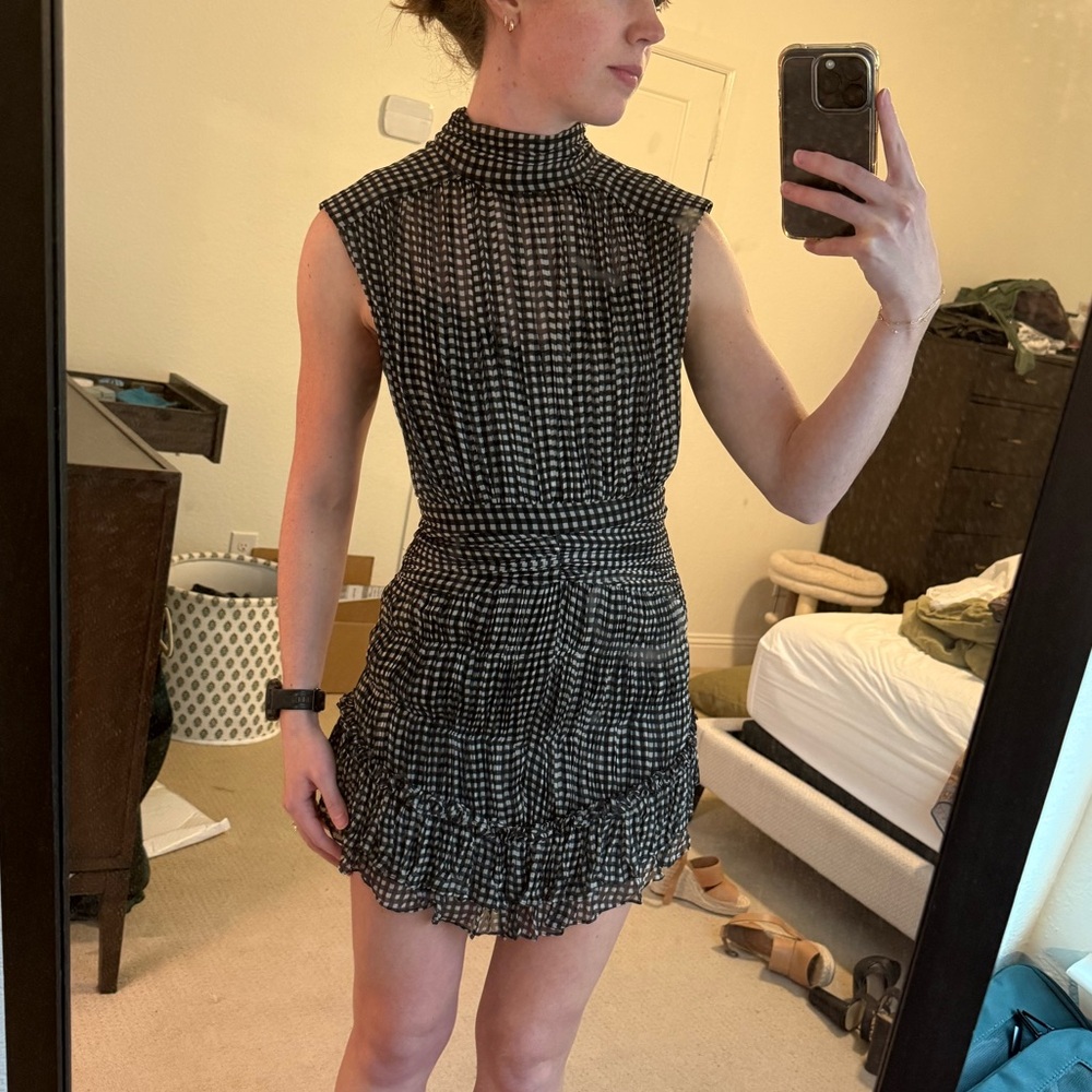 Shona Joy Natalia Sleeveless Ruched Mini Dress in Black and White